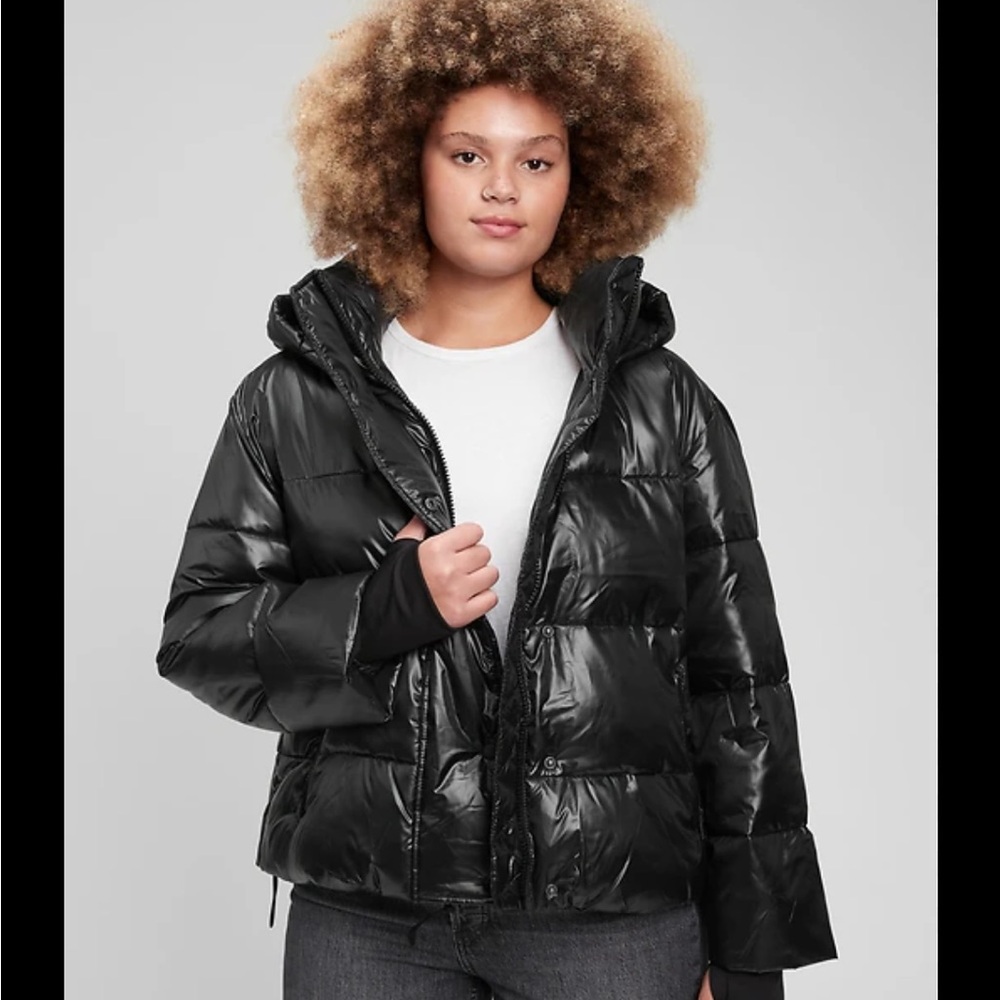 GAP Black Big Puff Cropped Puffer Jacket Women’s XL Hooded Coat